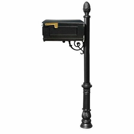 LEWISTON Mailbox System with Post Ornate Base & Pineapple Finial, Black LM-703-LPST-BL